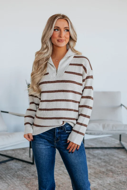 Lachlynn Striped Pullover - Latte