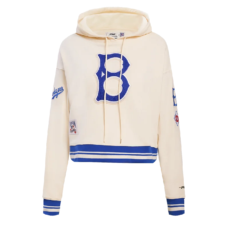 MLB BROOKLYN DODGERS RETRO CLASSIC WOMEN'S CROPPED PO HOODIE (EGGSHELL/ROYAL BLUE)