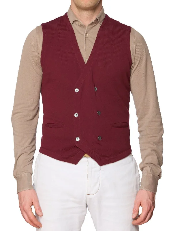 GRAN SASSO for VANNUCCI Burgundy Cotton Knit DB Vest Waistcoat EU 50 NEW US M