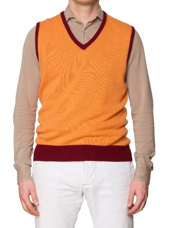 ONES Orange-Burgundy Loro Piana Cashmere Knit Sweater Vest EU 50 NEW US M