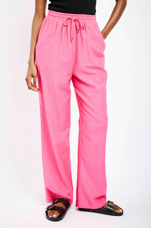 Straight Leg Linen Pants in Pink