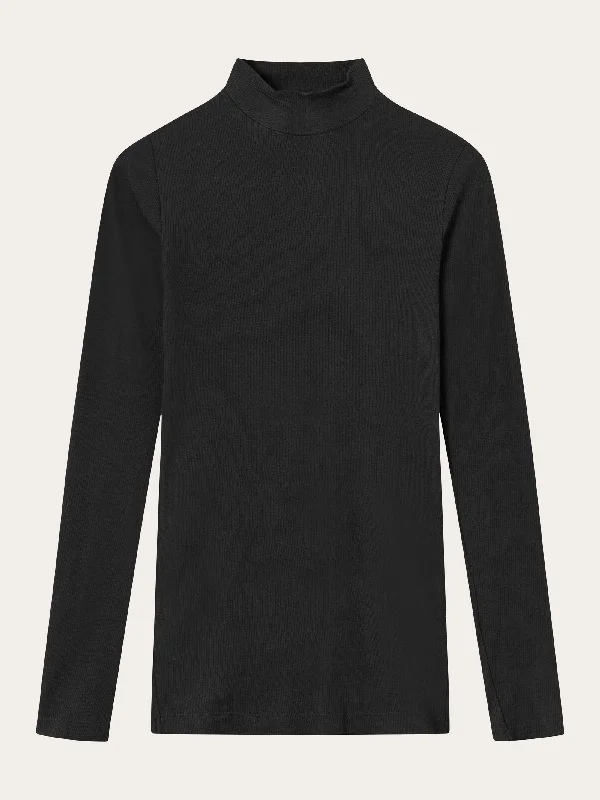 Rib high neck long sleeve - Black Jet