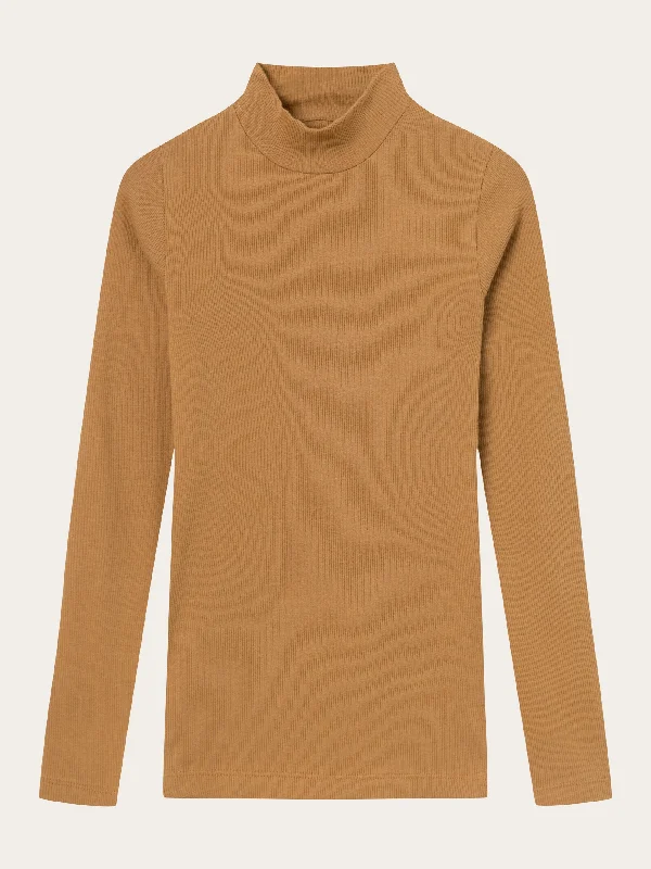 Rib high neck long sleeve - Brown Sugar