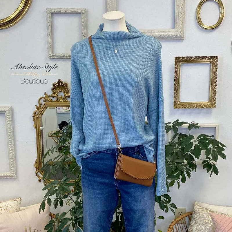 Dusty Blue Mock Neck Sweater