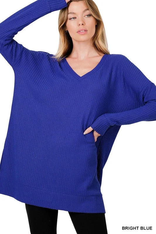 Thermal Brushed V-Neck Tunic Sweater