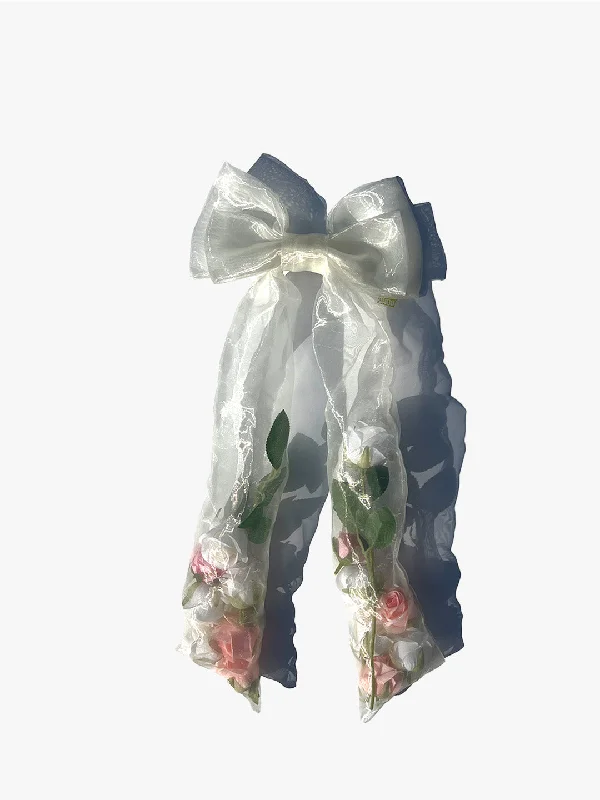 Flower Filled Bow Clip - White