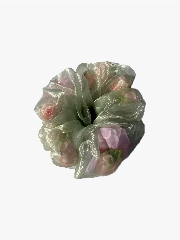 Flower Filled Giant Scrunchie - Hot Pink/Sage