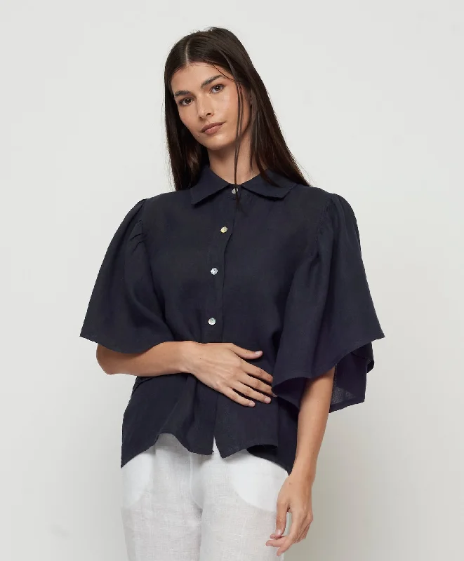 RUFFLE SLEEVE LINEN BLOUSE