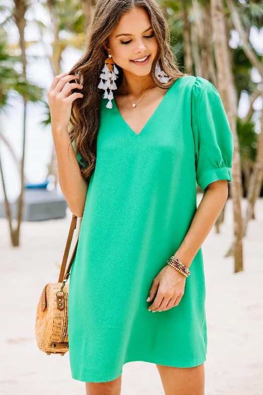 At First Sight Green Puff Sleeve Dress