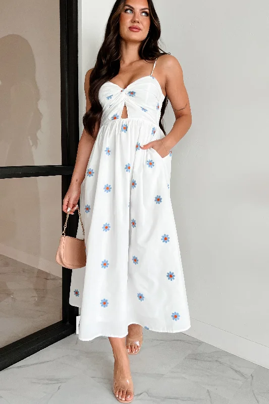 Captivated By You Floral Maxi Dress (Ivory/Blue)