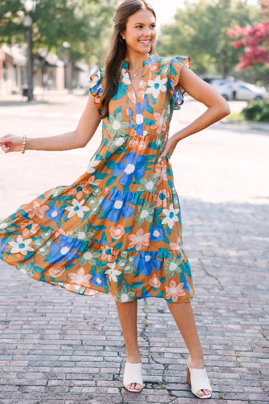 Created Beauty Apricot Orange Floral Midi Dress