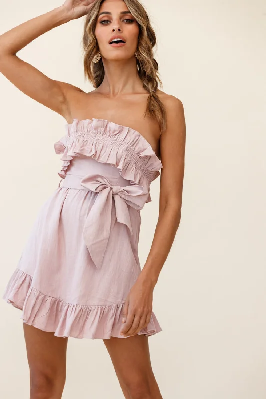 Dream All Day Shirred Ruffle Feature Strapless Dress Blush