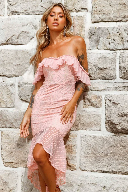 Dreamy Off-Shoulder High-Low Hem Dress Blush