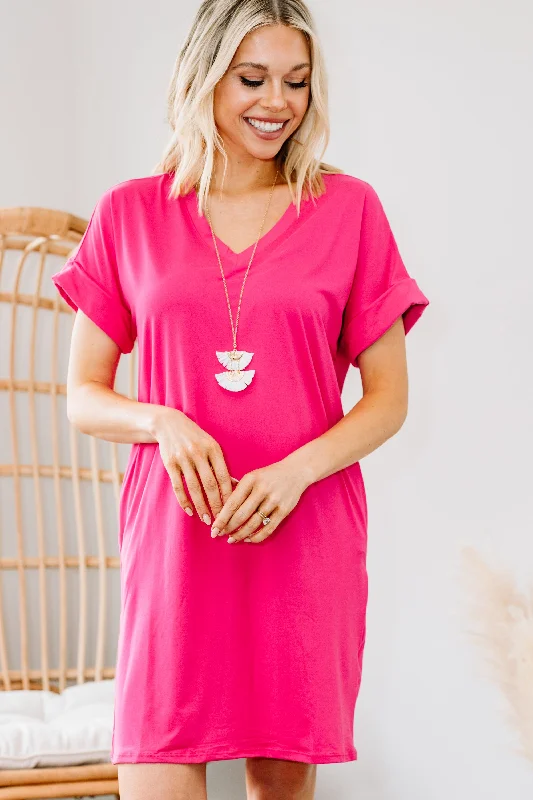 Everywhere You Go Fuchsia Pink T-shirt Dress