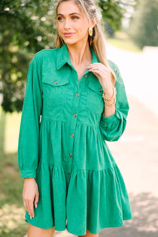 Give It Your All Green Corduroy Babydoll Dress