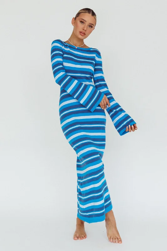 Jozie Long Sleeve Maxi Dress Stripe Blue