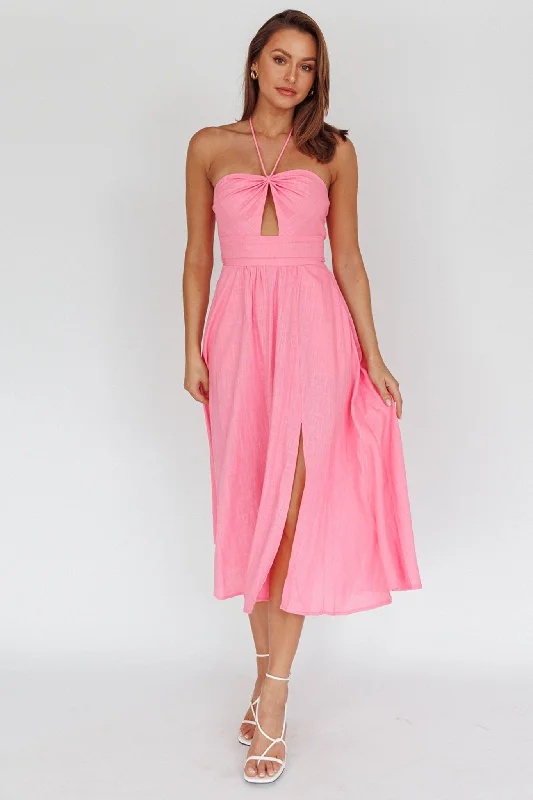 Maravilhosa Keyhole Halter Midi Dress Pink