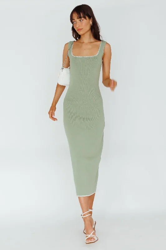 North Shore Blanket Stitch Knit Maxi Dress Sage