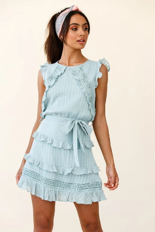 Olga Tiered Frill Detail Waist Tie Dress Sage