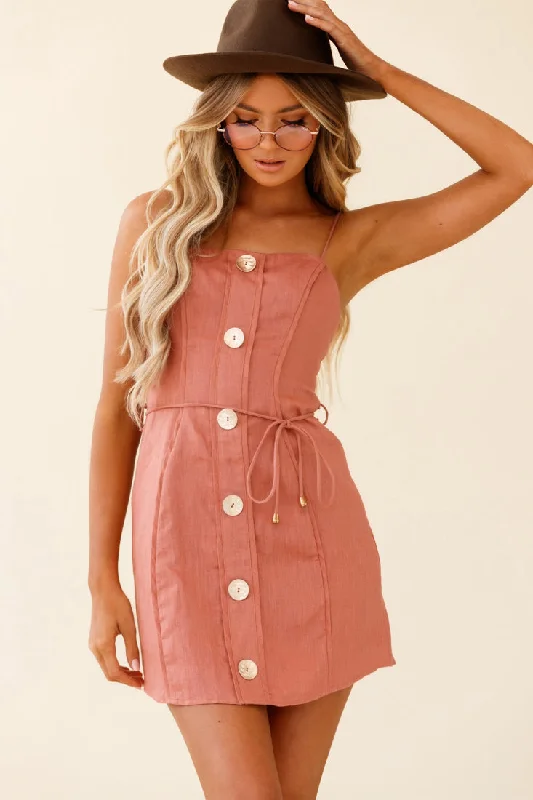 Sacramento Faux Placket Button Detail Dress Rose