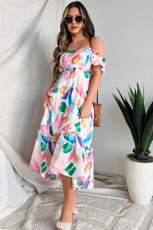 Sweet Adoration Printed Midi Dress (White Multi)