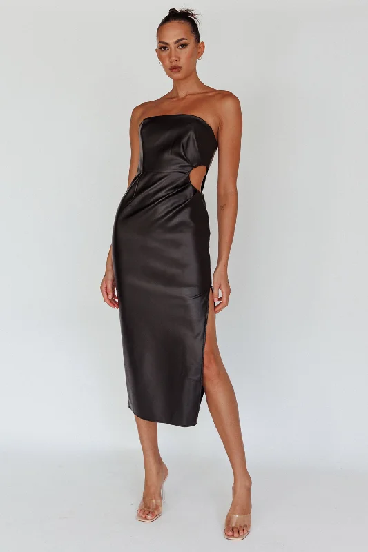 Taking Bets Strapless Midi Dress Leather Black