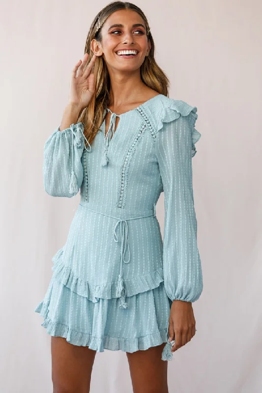 Yours Truly Bell Sleeve Ruffle Dress Sage